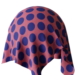 High-resolution red and blue polka dot PBR fabric texture for 3D modeling in Blender and other software.