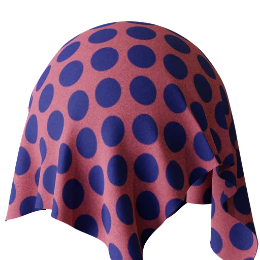High-resolution red and blue polka dot PBR fabric texture for 3D modeling in Blender and other software.