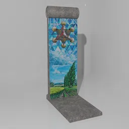 3D Blender model of a Berlin Wall fragment featuring a vibrant commemorative mural artwork.