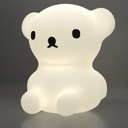 Illuminated 3D model of a cute bear-shaped bedside lamp created in Blender for interior design.