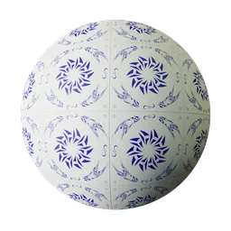 High-quality PBR Ceramic-2 texture for 3D flooring with ornate blue patterns, available in 2K, 4K for Blender and other 3D software.