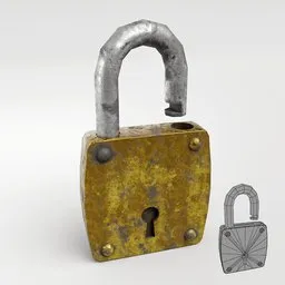 Realistic textured 3D padlock model with high-detail 4K textures suitable for Blender rendering and game asset creation.