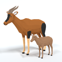 Low Poly Cartoon Topi Antelope
