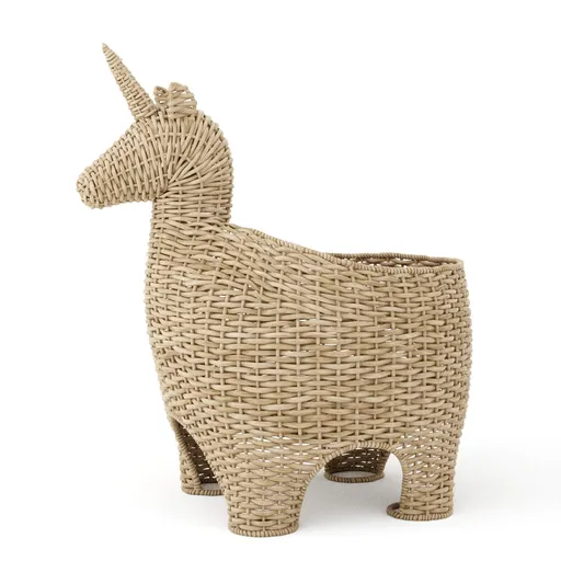 Detailed 3D unicorn basket model, perfect for Blender 3D projects, with intricate wicker texture.