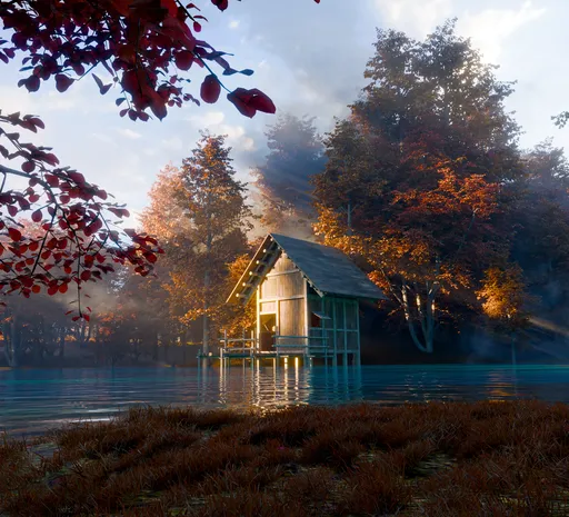Autumn Lakeside Cabin