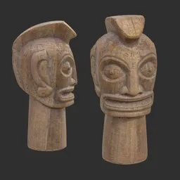 Tiki God Mohawk Warrior Statue Aged Wood