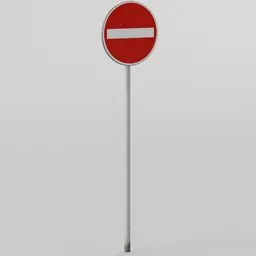 Detailed 3D model of a red and white no entry traffic sign for Blender renderings, isolated with a neutral background.