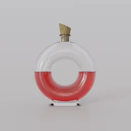 3D-rendered bull-shaped perfume bottle with transparent and red glass, cork stopper, designed in Blender.