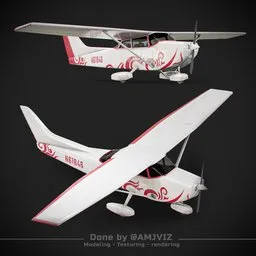 "Highly detailed 3D model of a Cessna 172 aircraft for use in Blender 3D. Perfect for short-distance flights, this commercial aircraft boasts a well-groomed exterior and low-level interior. Realistic materials and vivid colors make this model a standout choice.