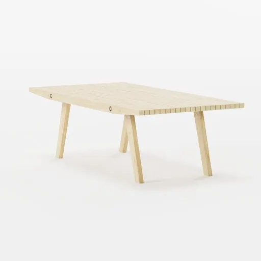 3D model of a modern slatted wooden coffee table with visible bolts on white background, compatible with Blender.