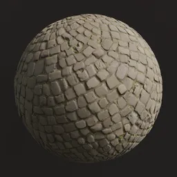 Highly detailed PBR texture of moss-covered cobblestone for 3D flooring in Blender.
