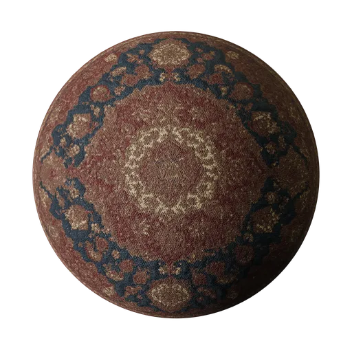 Detailed 4K Persian rug carpet texture for PBR material in Blender 3D and other 3D apps.