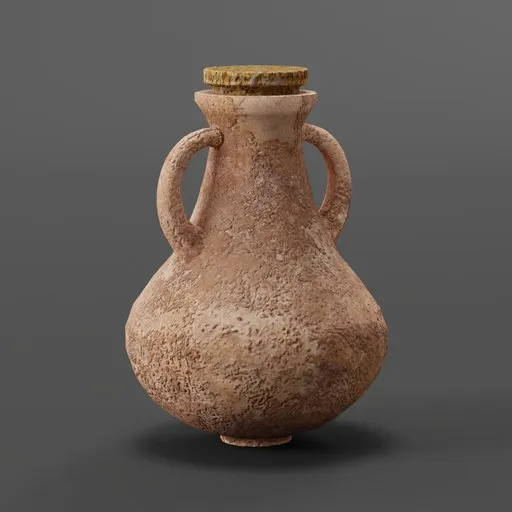 Detailed textured ceramic bottle 3D model for Blender, ideal for vintage and fantasy scene rendering.