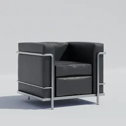 Detailed Blender 3D rendering of a black LC2 Armchair with leather texture for virtual staging.