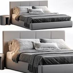 "Rh Modena Bed - Restoration Hardware, a high-quality 3D model for Blender 3D. This bed features a stylish headboard, accent lighting, and comfortable pillows. Inspired by Pietro Faccini, it showcases a sophisticated gray color scheme. Perfect for realistic 3D renders and interior design projects."