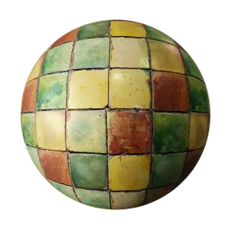 High-resolution multicolored tile PBR texture for 3D Blender material use.