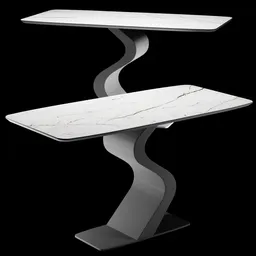 Modern marble-top 3D dining table with unique curved metal base, designed in high-detail for Blender rendering.