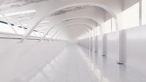 Detail-rich 3D-rendered realistic hallway for mockups, ideal for Blender artists to showcase models.