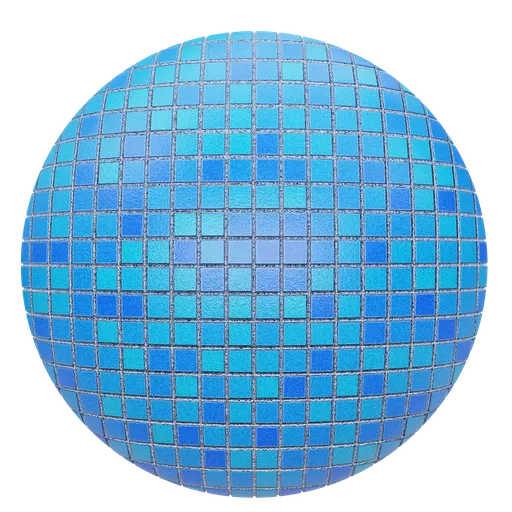 Blue seamless Procedural Pool Tile material texture for PBR rendering in Blender 3D applications.