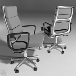 High-quality Blender 3D model of a modern swivel office chair with detailed soft pad design, shown in various angles.