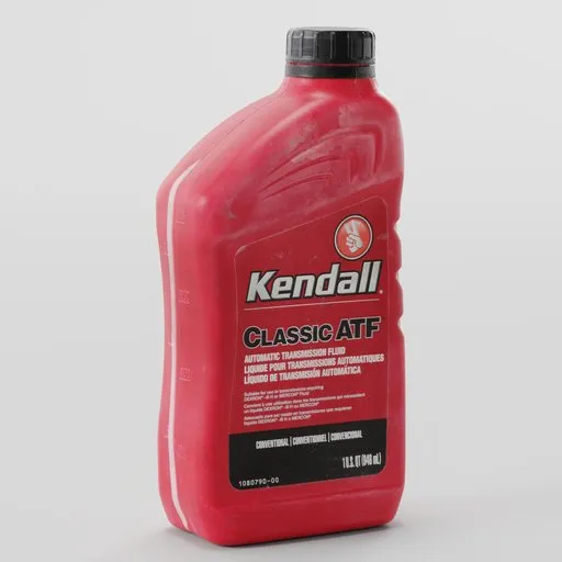 High-quality 3D model of red ATF fluid bottle, ideal for Blender rendering and industrial design visualization.