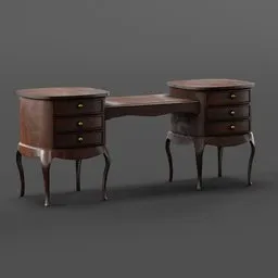 Detailed 3D rendering of an elegant wooden commode for vintage and period interior design visualization in Blender.