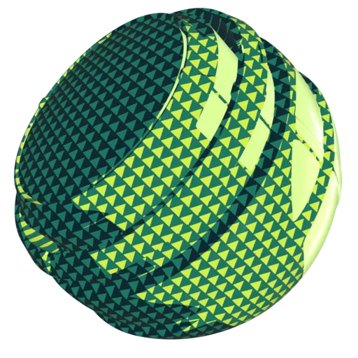 "Semi-procedural vibrant green Cartoon Triangles Pattern texture for Blender Eevee, perfect for tiles with customizable elements and dynamic reflection."