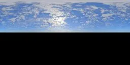 High-resolution HDR image with scattered clouds for realistic lighting in 3D scenes.