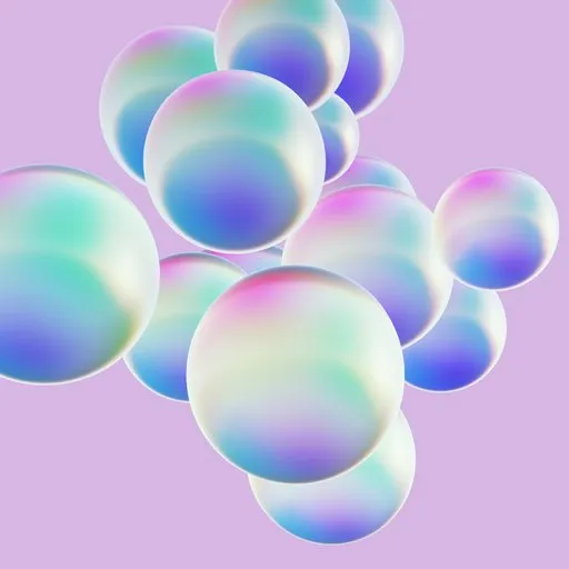 3D-rendered cloth collision simulation with iridescent spheres against a pastel background, ideal for creative design.