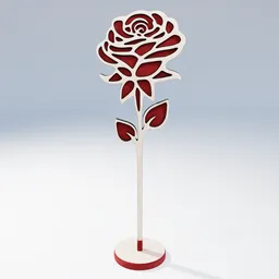 Intricate wooden rose 3D model rendered in Blender, showcasing detailed petals and stem.