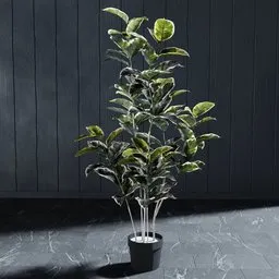 Detailed artificial lyre-leaved fig tree 3D rendering, modifiable for interior scenes, compatible with Blender.