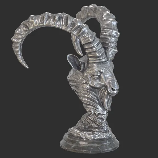 Goat bust steel statue