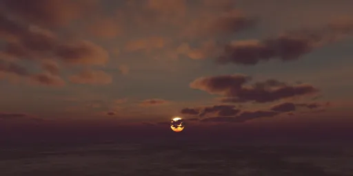 Sunset with clouds HDR for lighting 3D scenes, showcasing a dynamic, dusky sky with ocean.