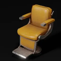 Realistic vintage-style barber chair 3D model, detailed upholstery, suitable for Blender rendering and concept art.