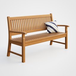 "Del-Amo Bench - Outdoor Furniture 3D Model" - This elegant bench features a curved pattern and classic straight back styling, perfect for any backyard or home decor. Designed in Blender 3D, it includes a comfortable pillow and is inspired by the works of Doug Ohlson and Arvid Nyholm.