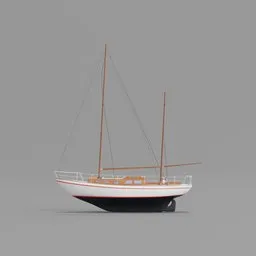 Low poly 3D sailing boat model, ideal for Blender simulations and nautical visualizations.