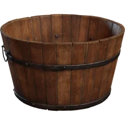 Realistic wooden bucket 3D model featuring detailed textures, optimized for Blender software rendering.