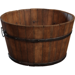 Realistic wooden bucket 3D model featuring detailed textures, optimized for Blender software rendering.