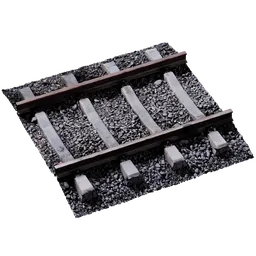 "Scan Rail 02: A realistic 3D model of a train track with gravel and rocks, perfect for cityspace projects. Ideal for use in Blender 3D, factorio, or tabletop modeling. High resolution coal texture and lifelike attributes make this an essential asset for reducing character duplication."