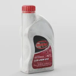 Detailed Blender 3D model of a red-capped antifreeze bottle with realistic textures for industrial usage.