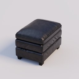 Realistic 3D pouf model for interior design in Blender, with high-detail black leather texture.