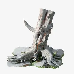 Highly detailed 3D model of an old tree stump with intricate roots, optimized for Blender rendering.
