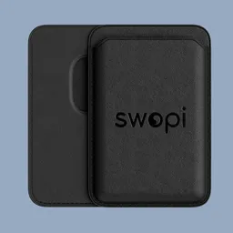 Detailed 3D render of a black leather smartphone wallet for accessory design visualization.