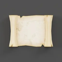 Detailed 3D model of an unrolled, aged parchment scroll, ideal for Blender library scene assets.