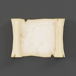 "Add an antique touch to your 3D library with this unrolled scroll model in Blender 3D. Featuring a torn edge and vintage parchment texture, it's perfect for medieval-themed scenes. Download now for your next project."