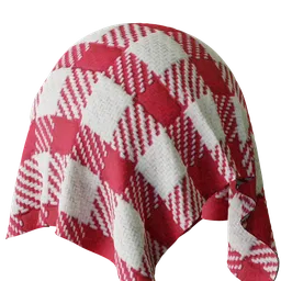 Realistic red and white checkered textile PBR texture for 3D modeling in Blender.