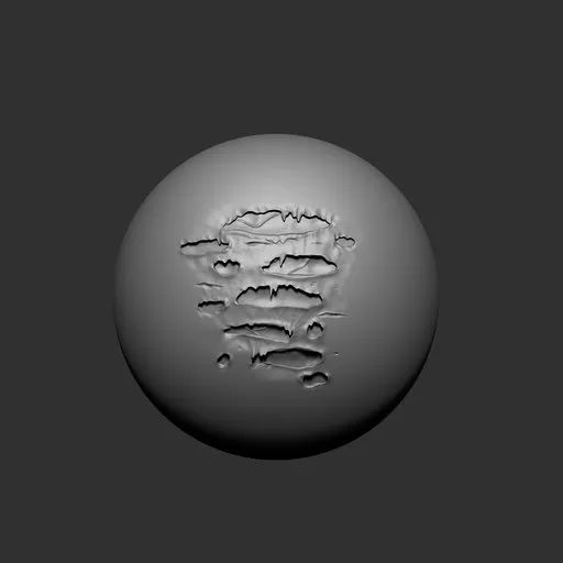 3D sculpting brush for Blender creating detailed horizontal fabric tears and holes on models.