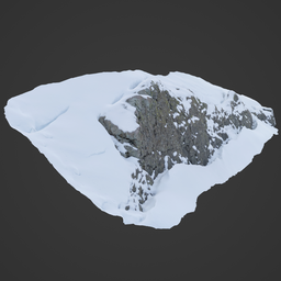 High-quality 3D model of snow-capped rocky outcrop, compatible with Blender for virtual environment creation.