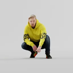 Guy in fashionable hoodie squat