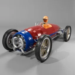 Accurate 3D render of a 1935 historic racing car with radial engine, Blender 3D model without background.